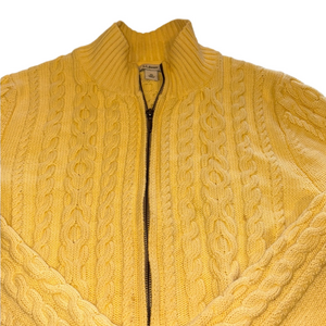 LLBean Woman’s XL Yellow Full Zip Cable Knit Sweater